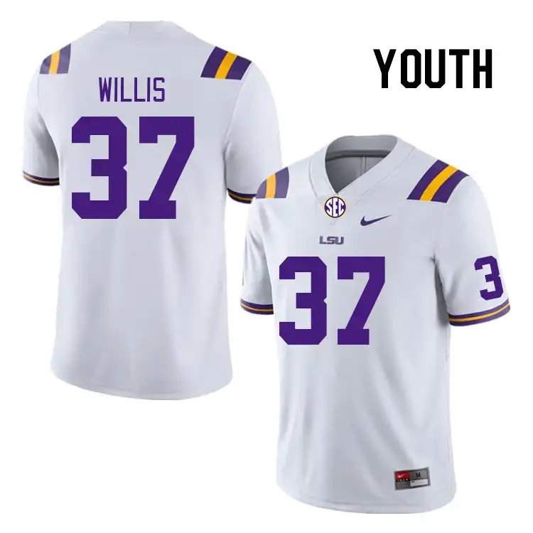 Youth LSU Tigers RJ Willis #37 White NCAA Football Jersey